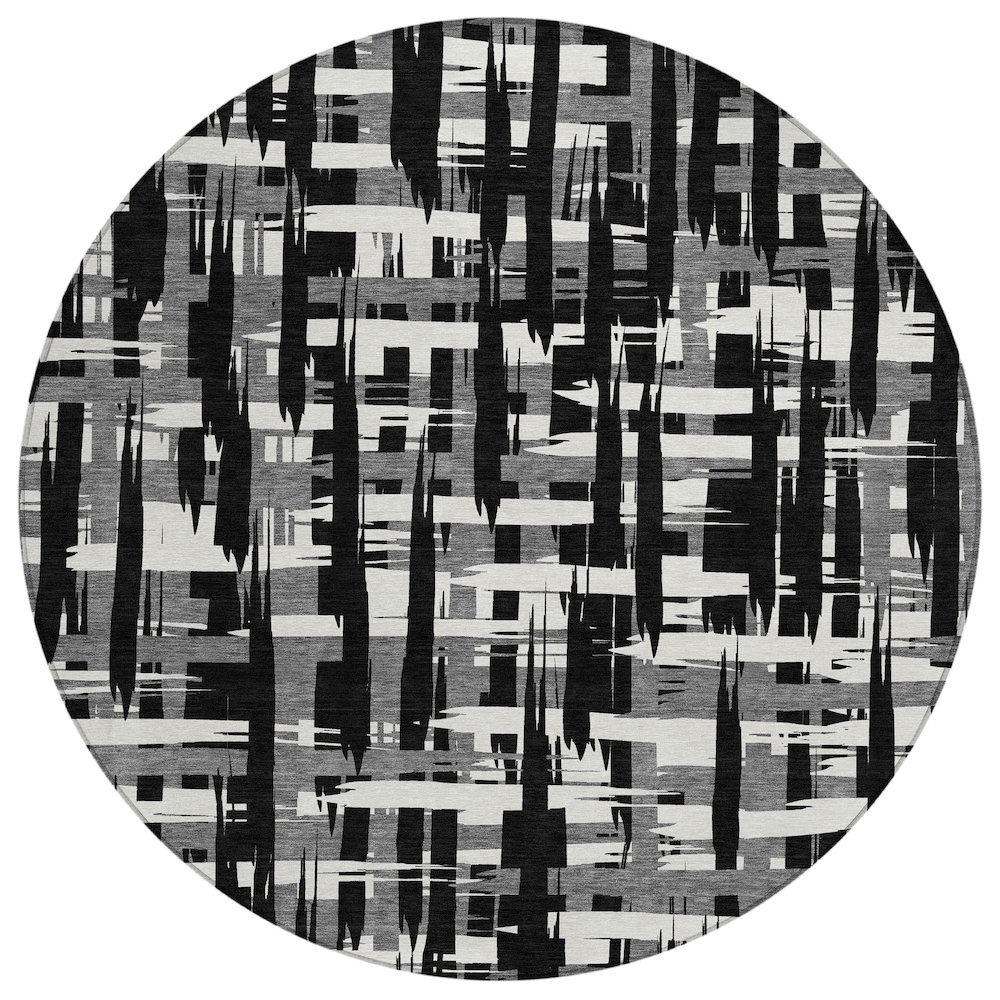 Machine Washable Indoor/Outdoor Chantille Black 8' x 8' Round Rug. Picture 1