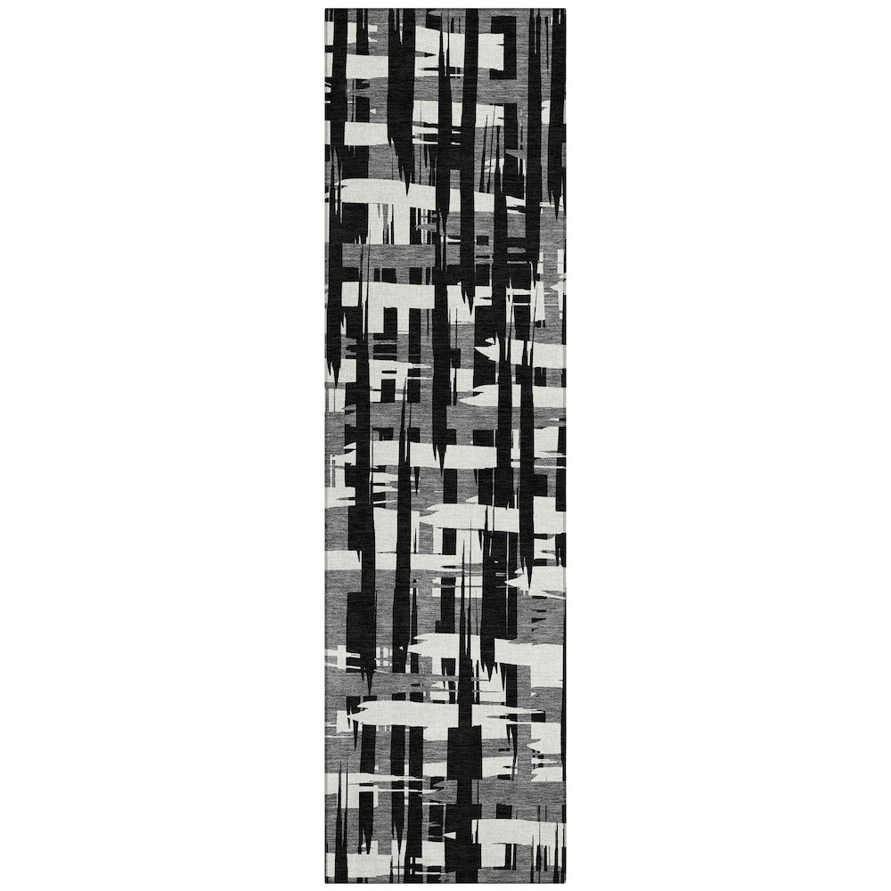 Machine Washable Indoor/Outdoor Chantille Black 2'3" x 7'6" Runner Rug. Picture 1