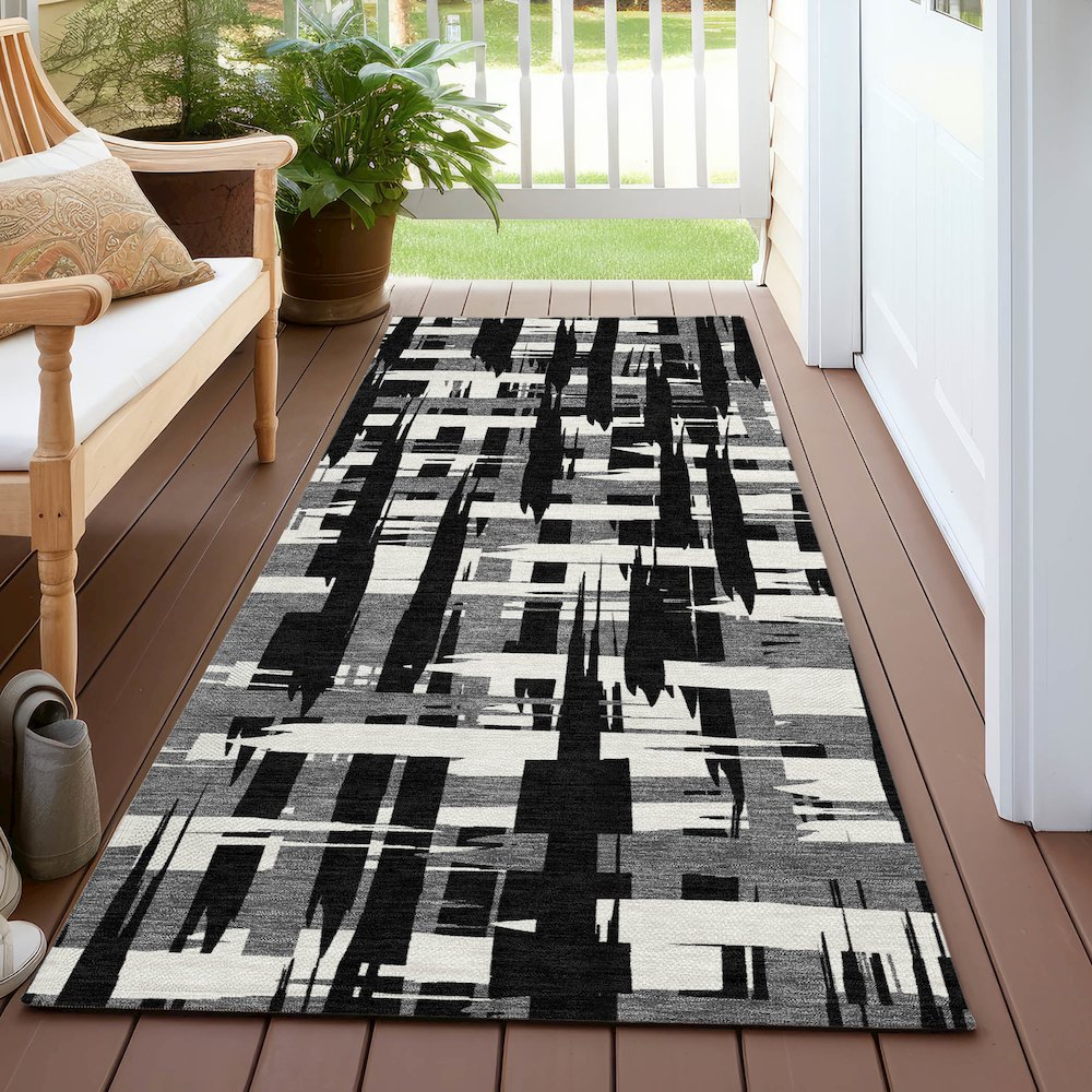 Machine Washable Indoor/Outdoor Chantille Black 2'3" x 7'6" Runner Rug. Picture 6