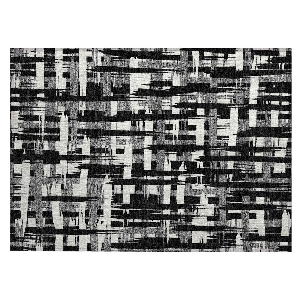 Machine Washable Indoor/Outdoor Chantille Black 1'8" x 2'6" Rug. Picture 1
