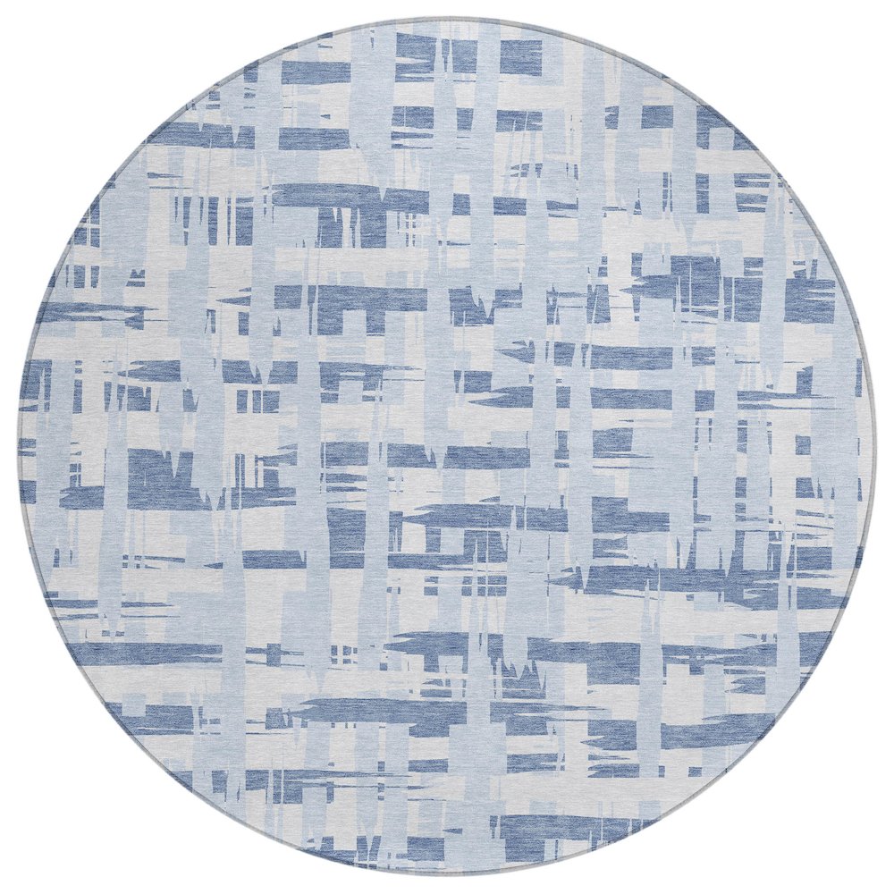 Machine Washable Indoor/Outdoor Chantille Blue 8' x 8' Round Rug. Picture 1