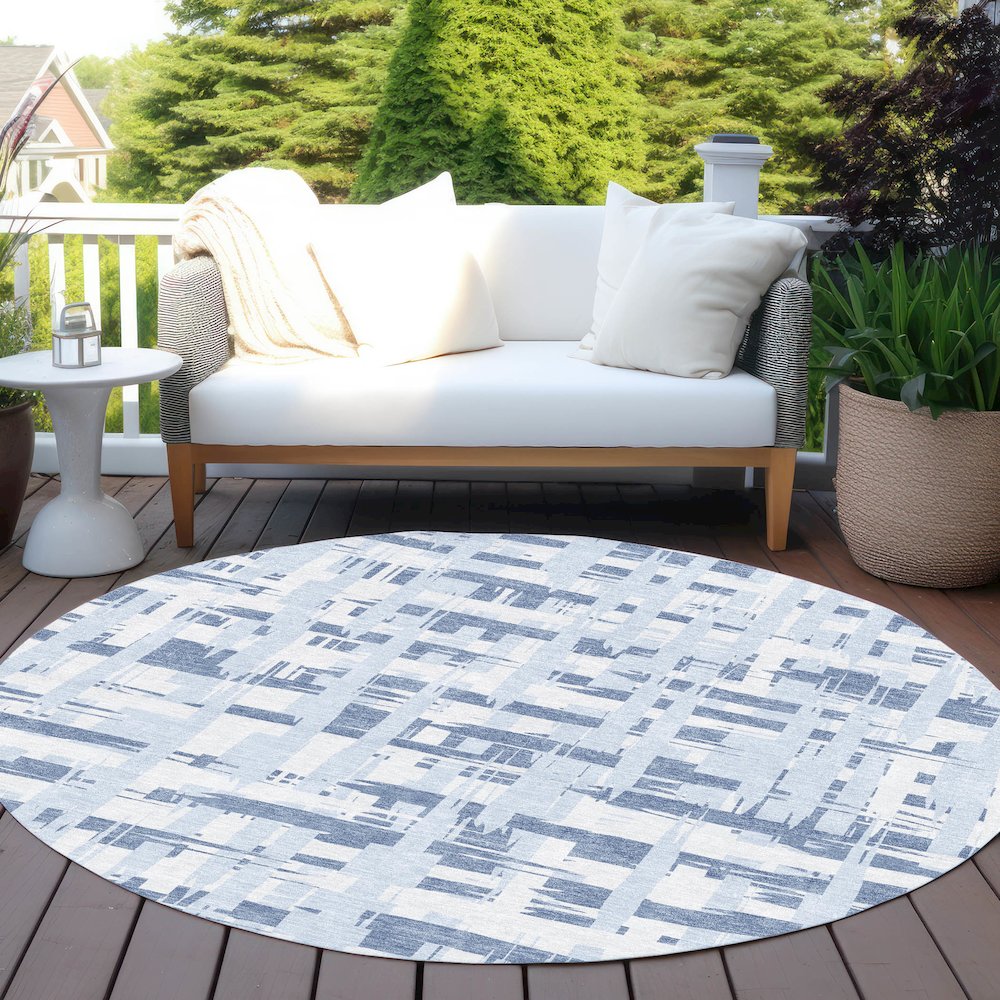Machine Washable Indoor/Outdoor Chantille Blue 8' x 8' Round Rug. Picture 6