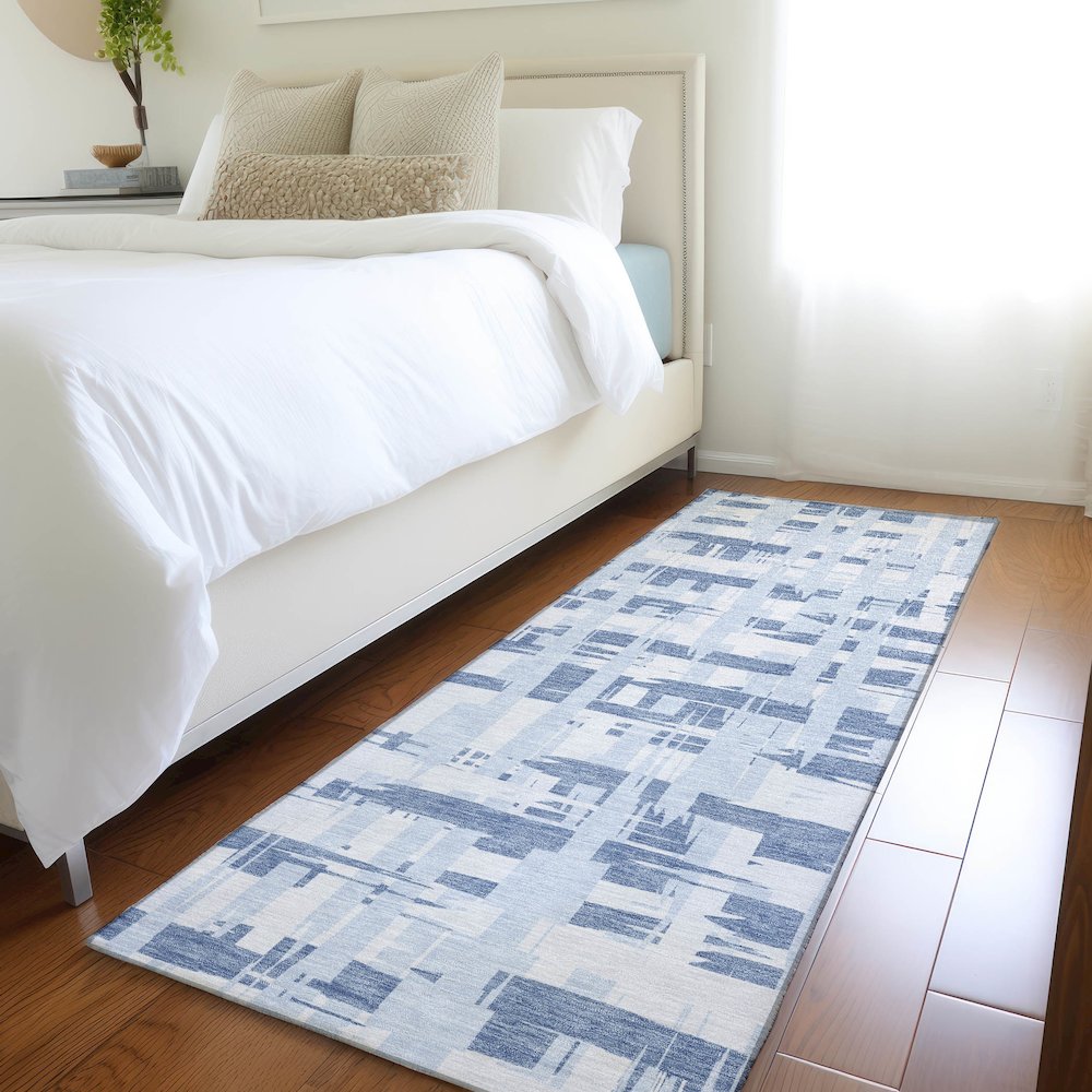 Machine Washable Indoor/Outdoor Chantille Blue 2'3" x 7'6" Runner Rug. Picture 5
