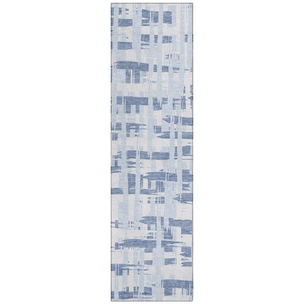 Machine Washable Indoor/Outdoor Chantille Blue 2'3" x 7'6" Runner Rug. Picture 1
