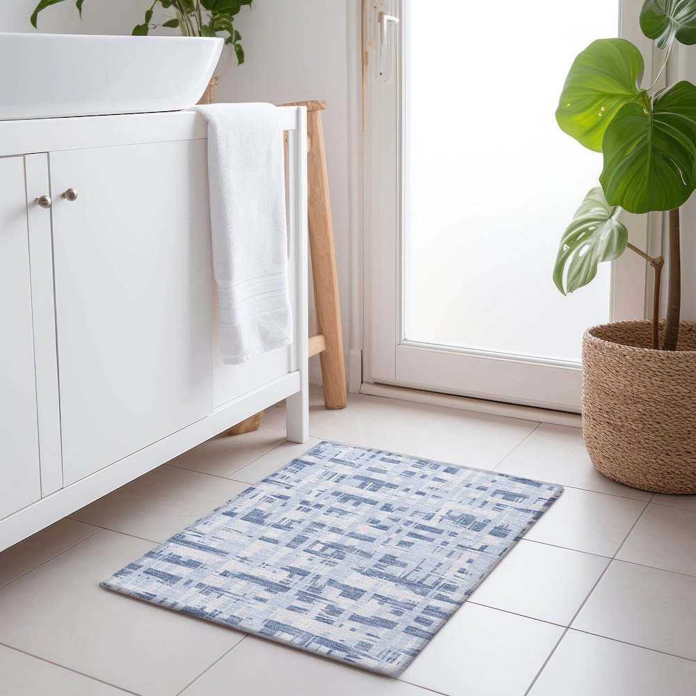 Machine Washable Indoor/Outdoor Chantille Blue 1'8" x 2'6" Rug. Picture 5