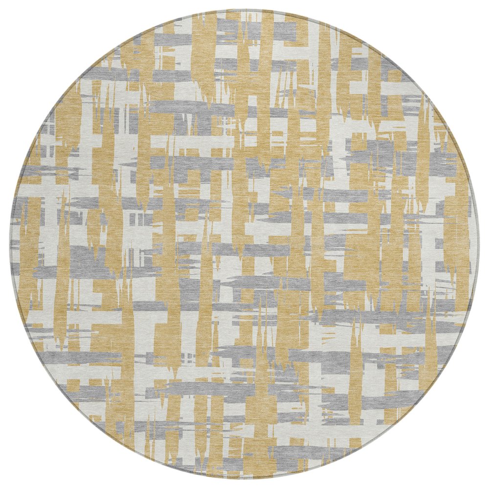 Machine Washable Indoor/Outdoor Chantille Gold 8' x 8' Round Rug. Picture 1