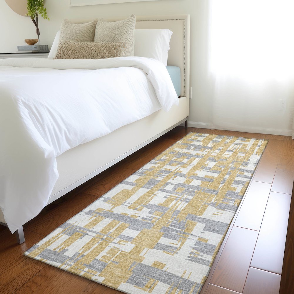 Machine Washable Indoor/Outdoor Chantille Gold 2'3" x 7'6" Runner Rug. Picture 5