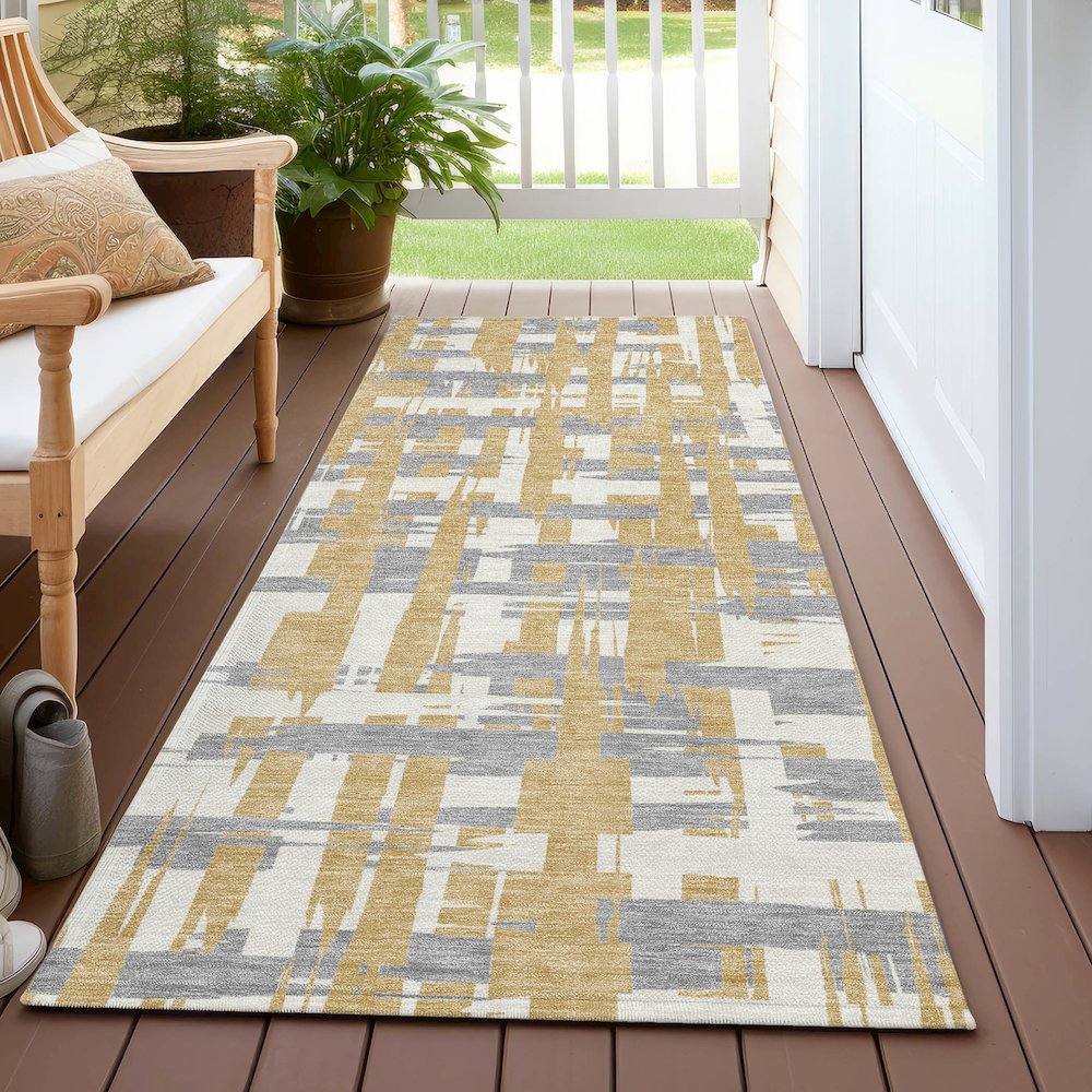 Machine Washable Indoor/Outdoor Chantille Gold 2'3" x 7'6" Runner Rug. Picture 6