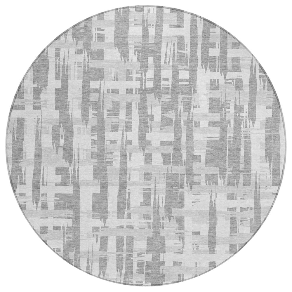 Machine Washable Indoor/Outdoor Chantille Gray 8' x 8' Round Rug. Picture 1