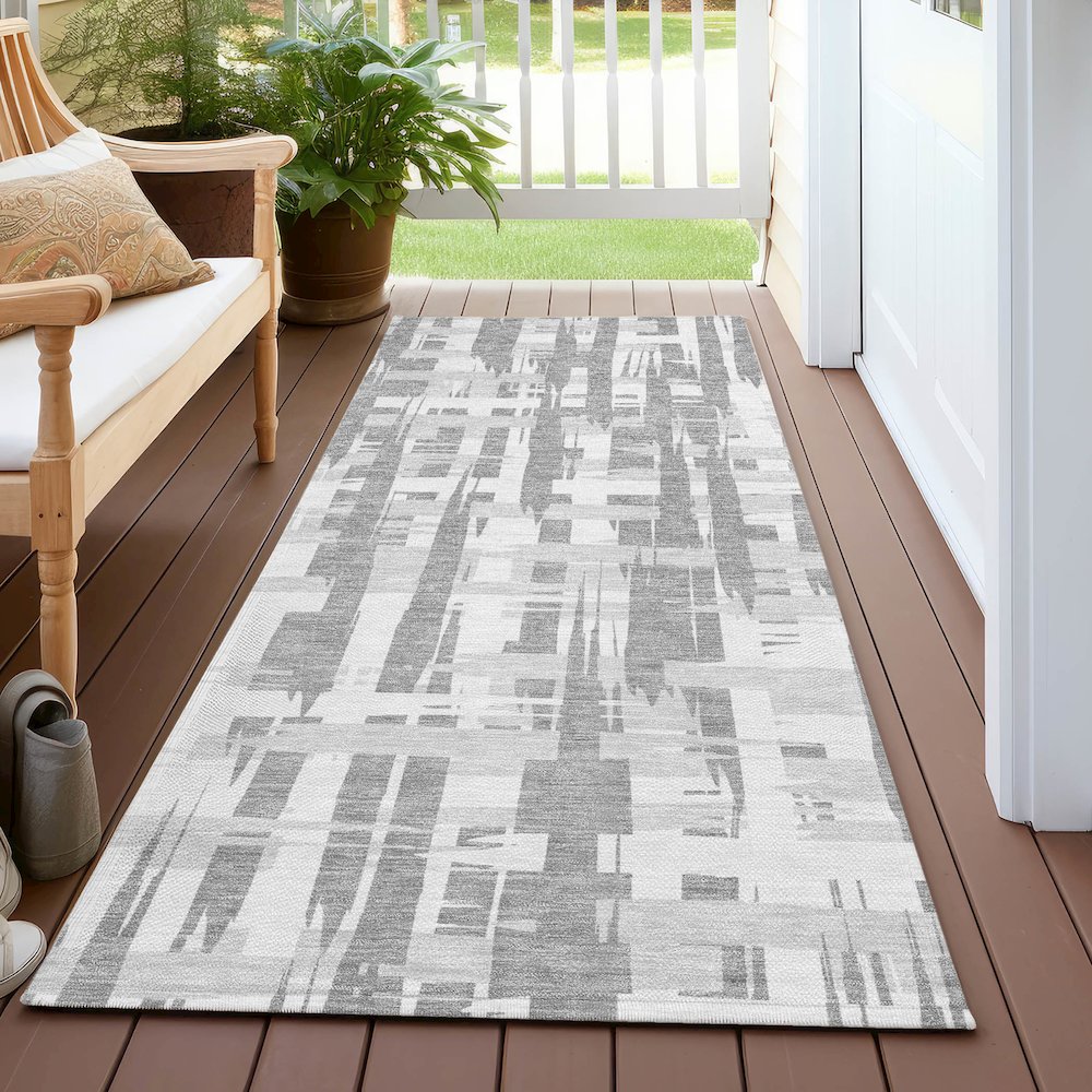 Machine Washable Indoor/Outdoor Chantille Gray 2'3" x 7'6" Runner Rug. Picture 6