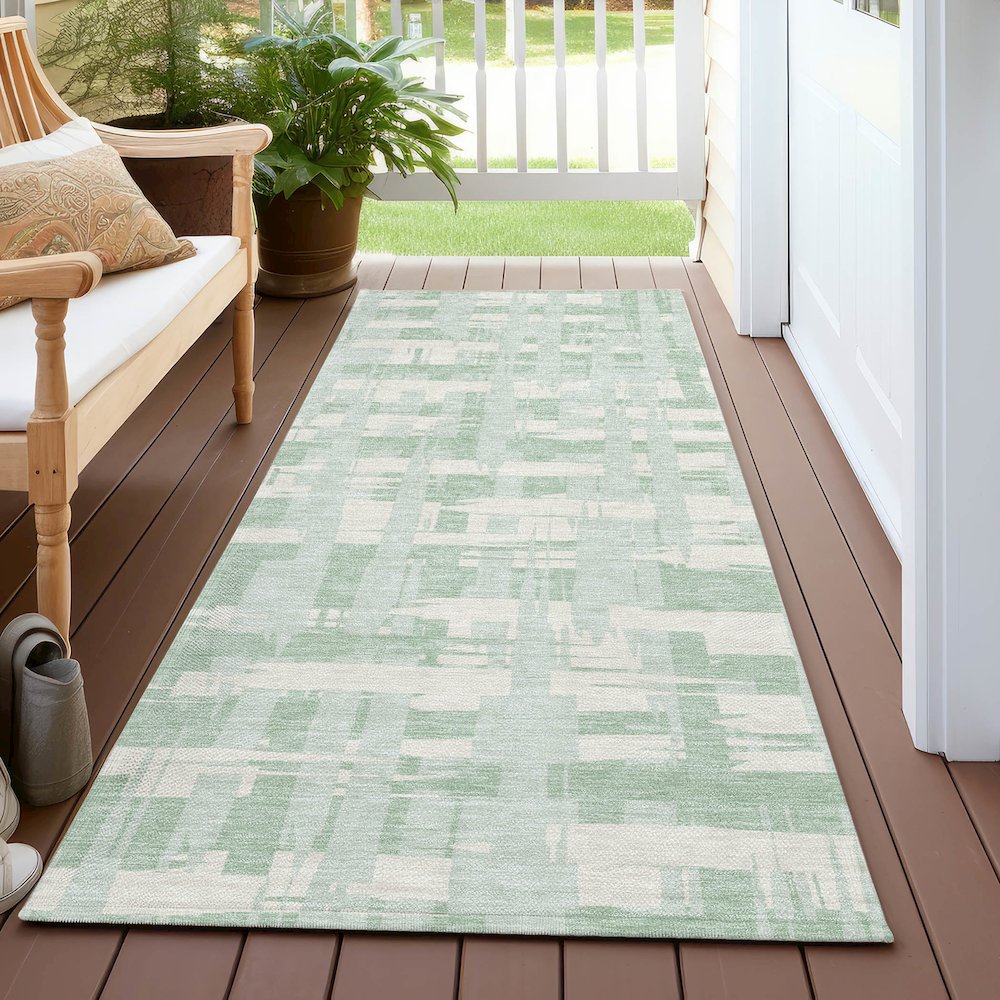 Machine Washable Indoor/Outdoor Chantille Mint 2'3" x 7'6" Runner Rug. Picture 6