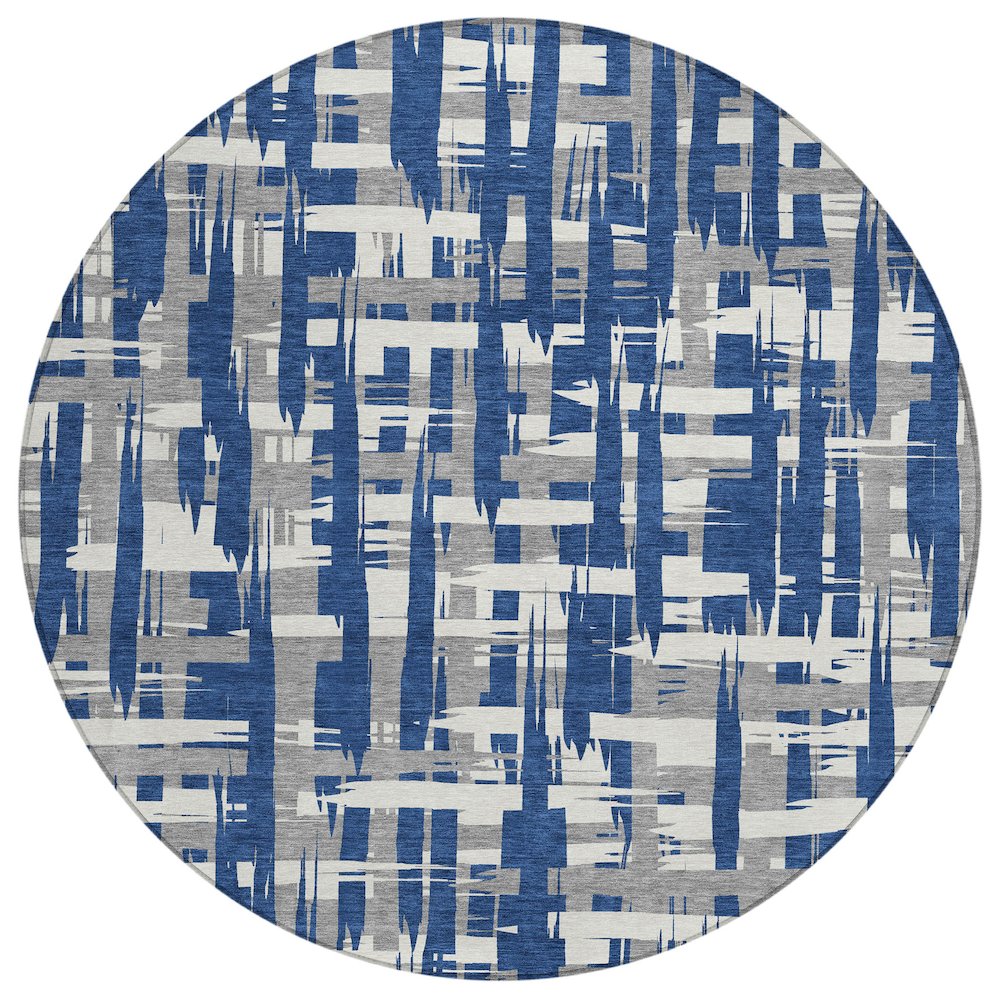 Machine Washable Indoor/Outdoor Chantille Navy 8' x 8' Round Rug. Picture 1