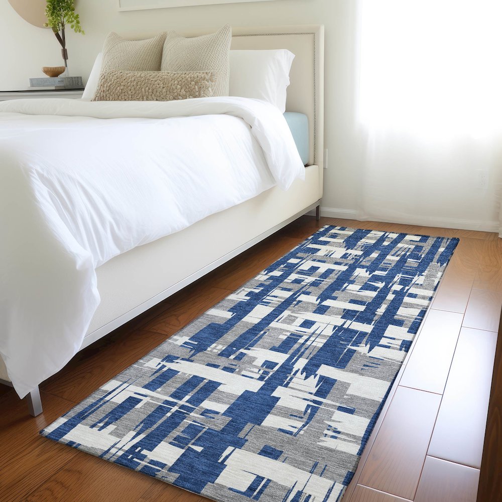 Machine Washable Indoor/Outdoor Chantille Navy 2'3" x 7'6" Runner Rug. Picture 5