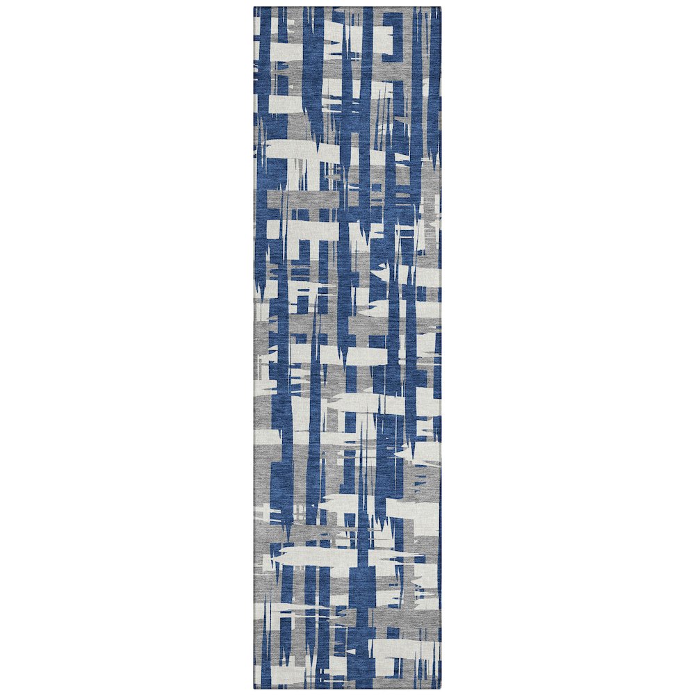 Machine Washable Indoor/Outdoor Chantille Navy 2'3" x 7'6" Runner Rug. Picture 1