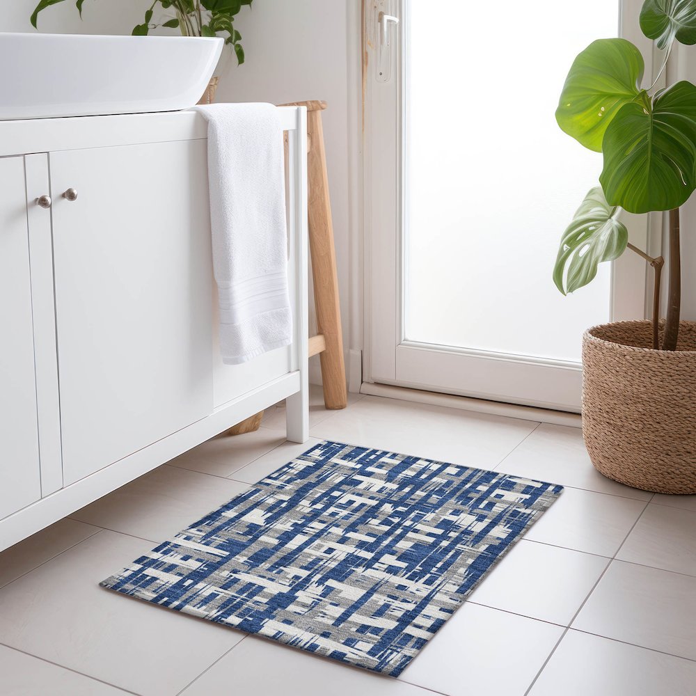 Machine Washable Indoor/Outdoor Chantille Navy 1'8" x 2'6" Rug. Picture 5