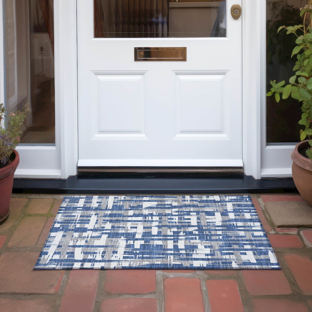 Machine Washable Indoor/Outdoor Chantille Navy 1'8" x 2'6" Rug. Picture 6