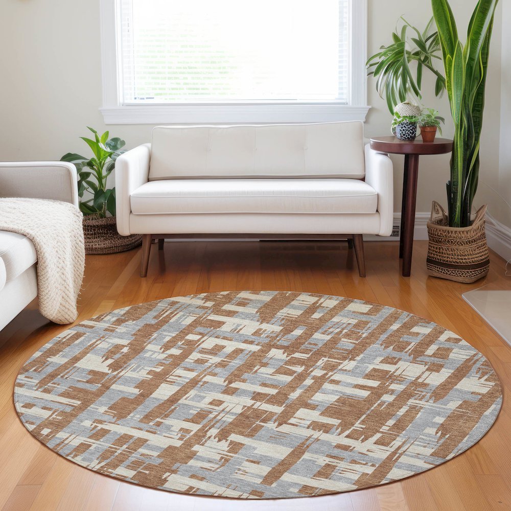 Machine Washable Indoor/Outdoor Chantille Paprika 8' x 8' Round Rug. Picture 5