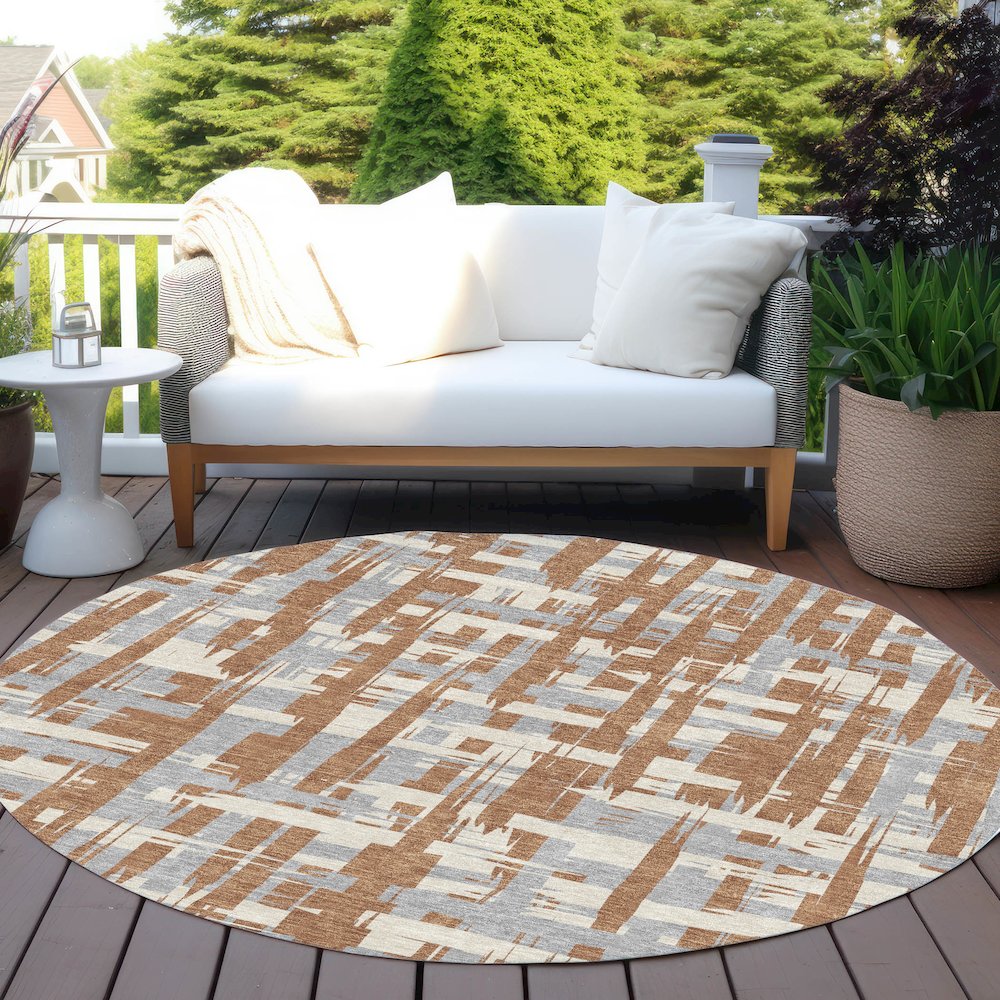 Machine Washable Indoor/Outdoor Chantille Paprika 8' x 8' Round Rug. Picture 6
