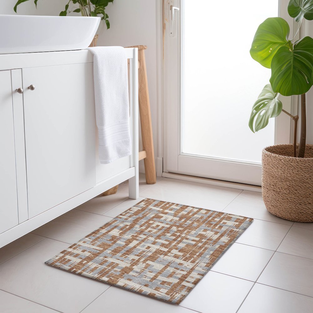 Machine Washable Indoor/Outdoor Chantille Paprika 1'8" x 2'6" Rug. Picture 5