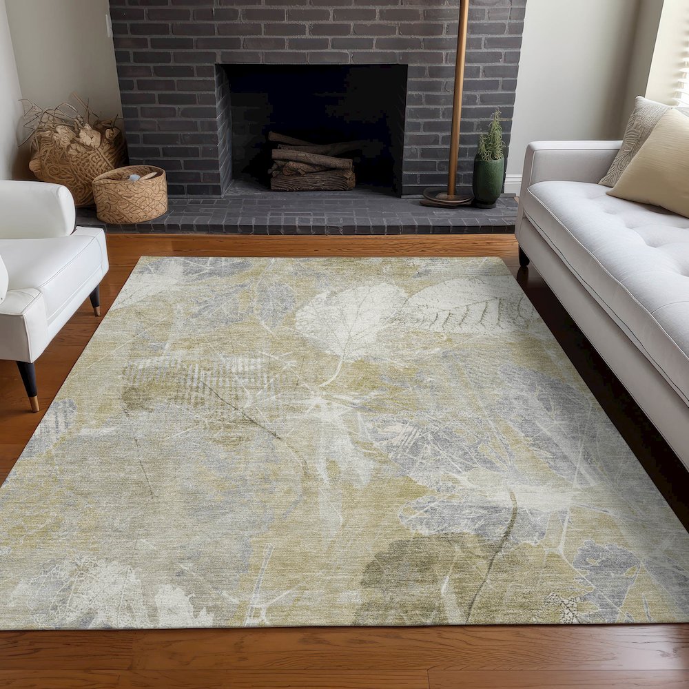 Machine Washable Indoor/Outdoor Chantille Beige 2'6" x 3'10" Rug. Picture 6