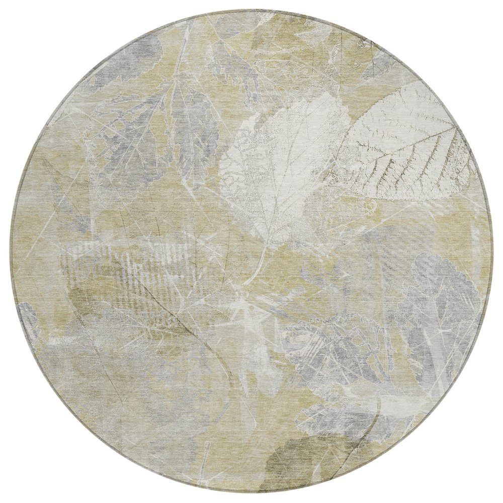Machine Washable Indoor/Outdoor Chantille Beige 8' x 8' Round Rug. Picture 1