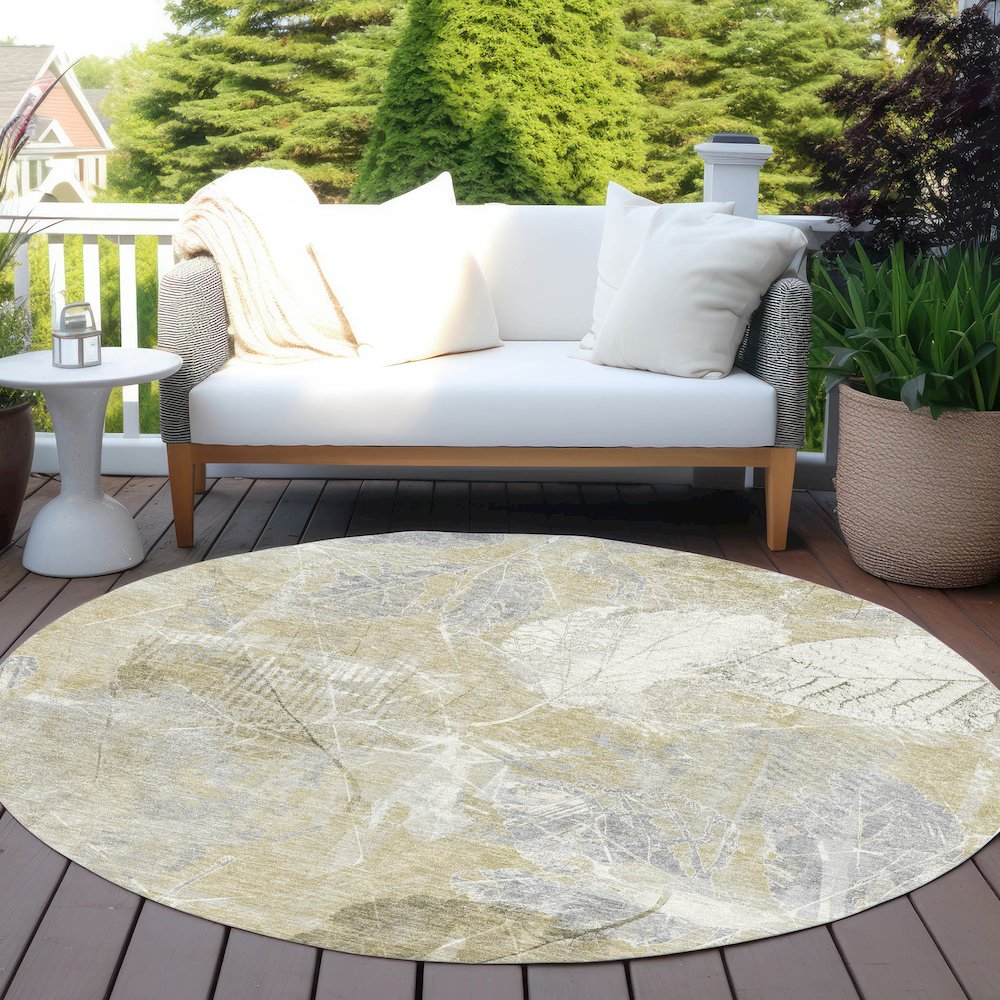 Machine Washable Indoor/Outdoor Chantille Beige 8' x 8' Round Rug. Picture 6