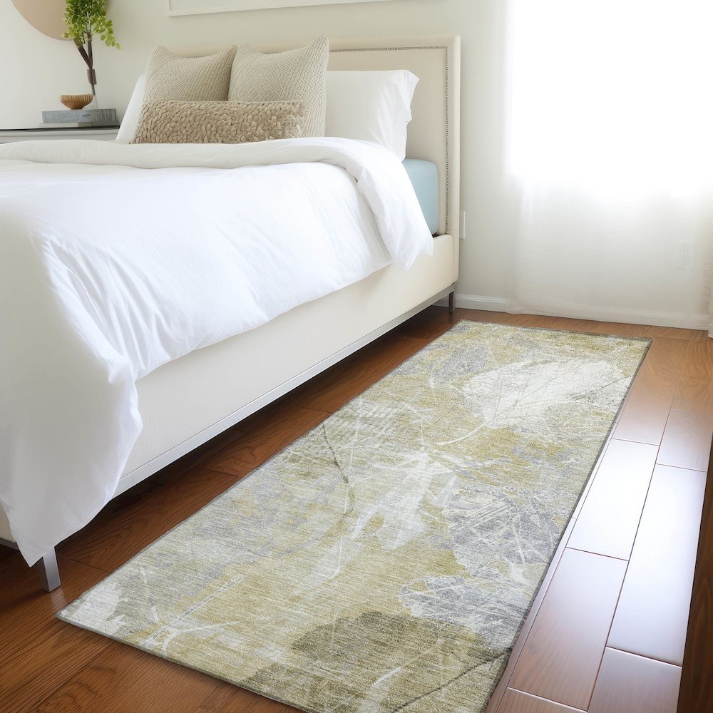 Machine Washable Indoor/Outdoor Chantille Beige 2'3" x 7'6" Runner Rug. Picture 5