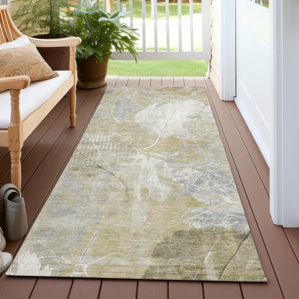 Machine Washable Indoor/Outdoor Chantille Beige 2'3" x 7'6" Runner Rug. Picture 6