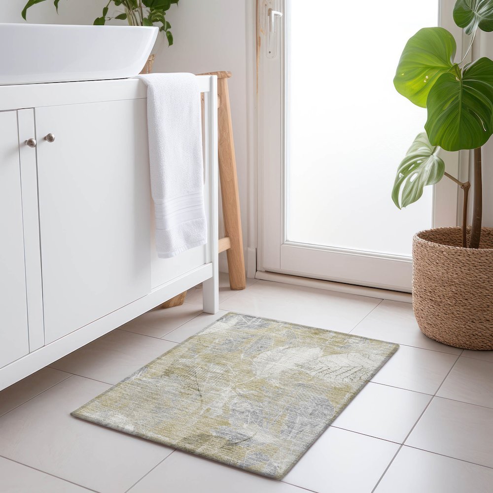 Machine Washable Indoor/Outdoor Chantille Beige 1'8" x 2'6" Rug. Picture 5