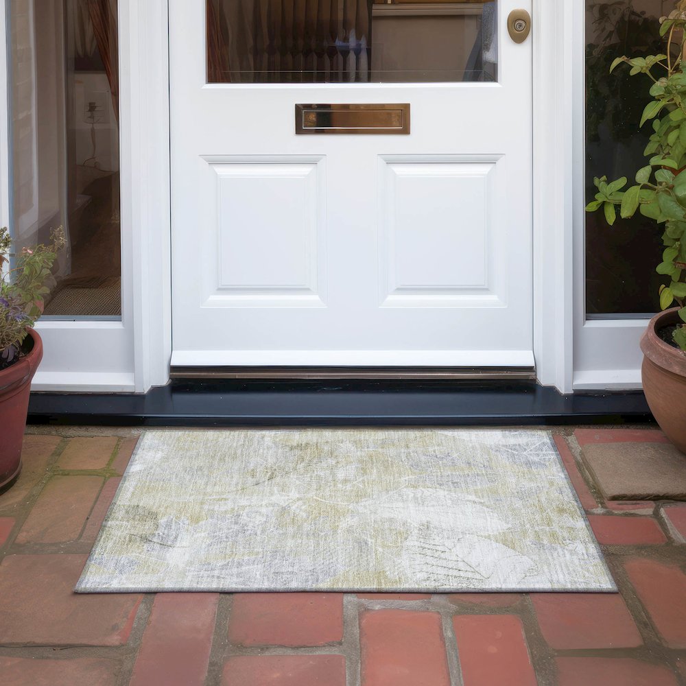 Machine Washable Indoor/Outdoor Chantille Beige 1'8" x 2'6" Rug. Picture 6
