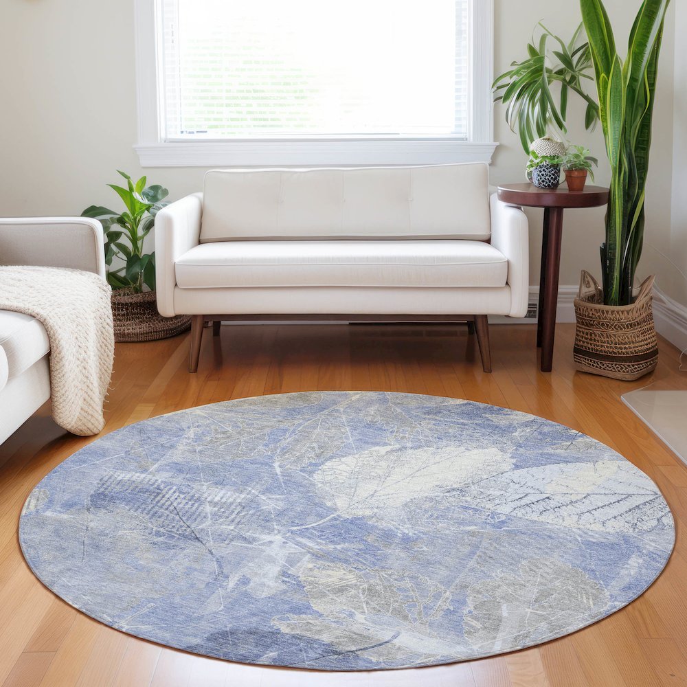 Machine Washable Indoor/Outdoor Chantille Denim 8' x 8' Round Rug. Picture 5