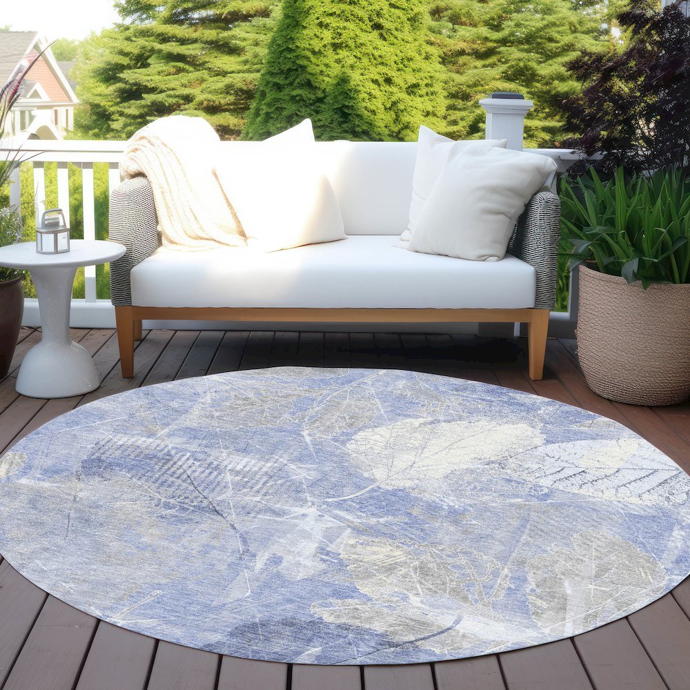 Machine Washable Indoor/Outdoor Chantille Denim 8' x 8' Round Rug. Picture 6