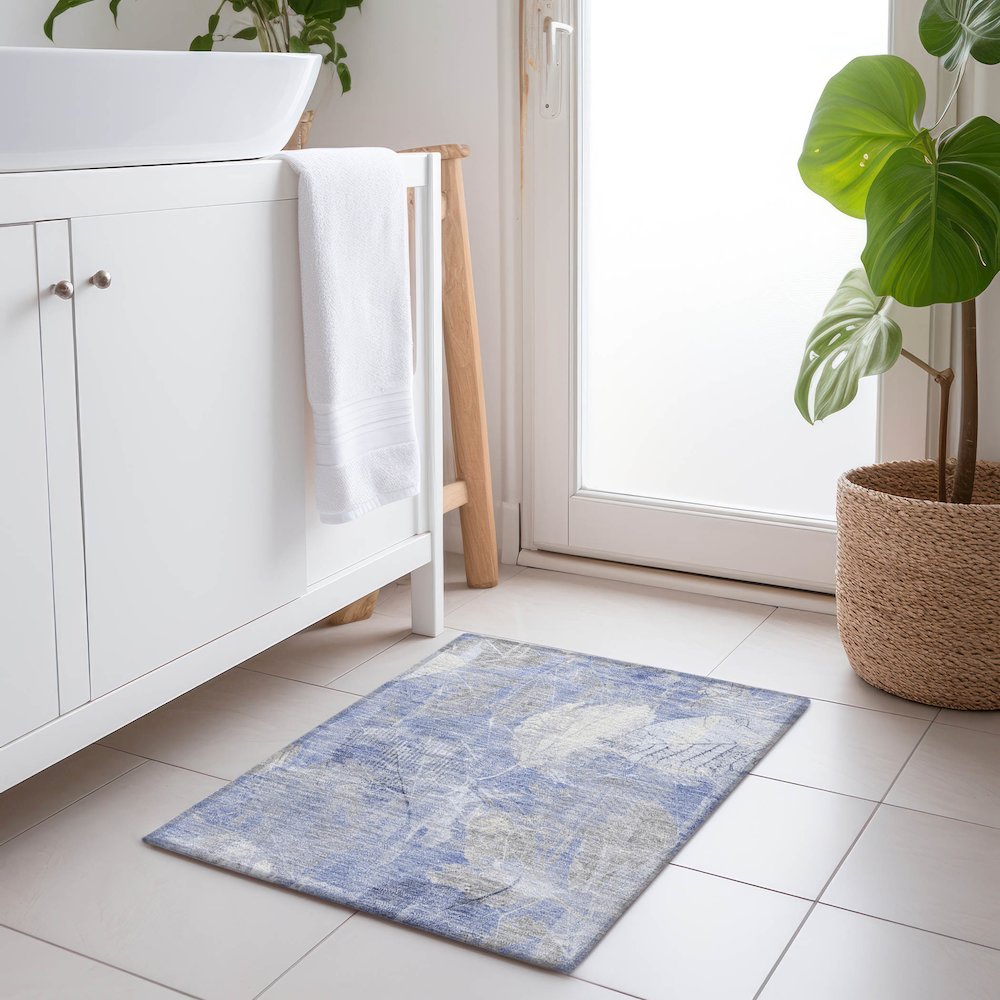 Machine Washable Indoor/Outdoor Chantille Denim 1'8" x 2'6" Rug. Picture 5
