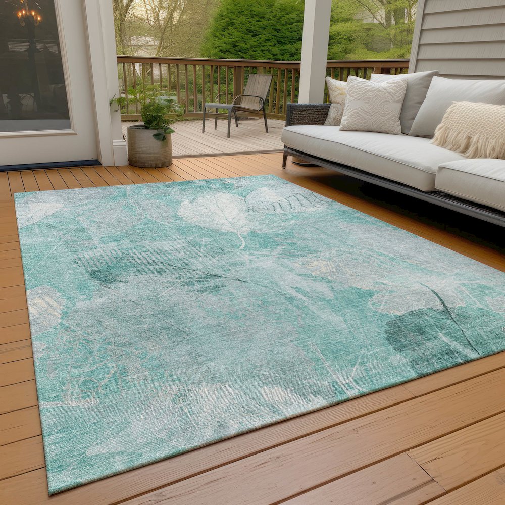 Machine Washable Indoor/Outdoor Chantille Teal 2'6" x 3'10" Rug. Picture 8