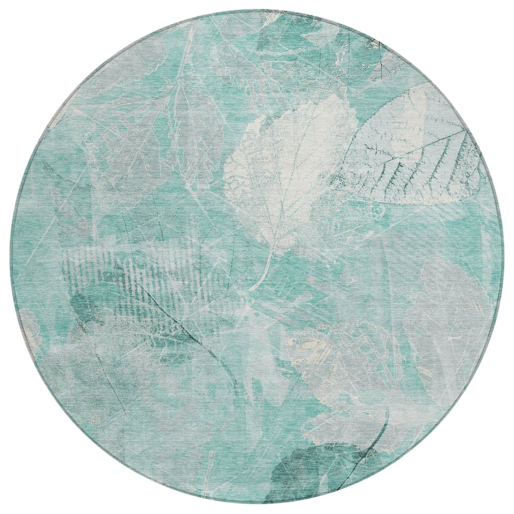 Machine Washable Indoor/Outdoor Chantille Teal 8' x 8' Round Rug. Picture 1