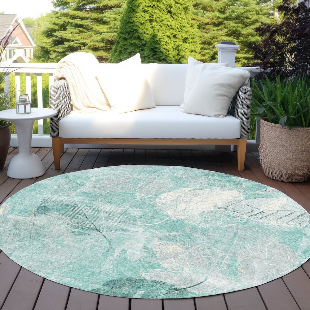 Machine Washable Indoor/Outdoor Chantille Teal 8' x 8' Round Rug. Picture 6