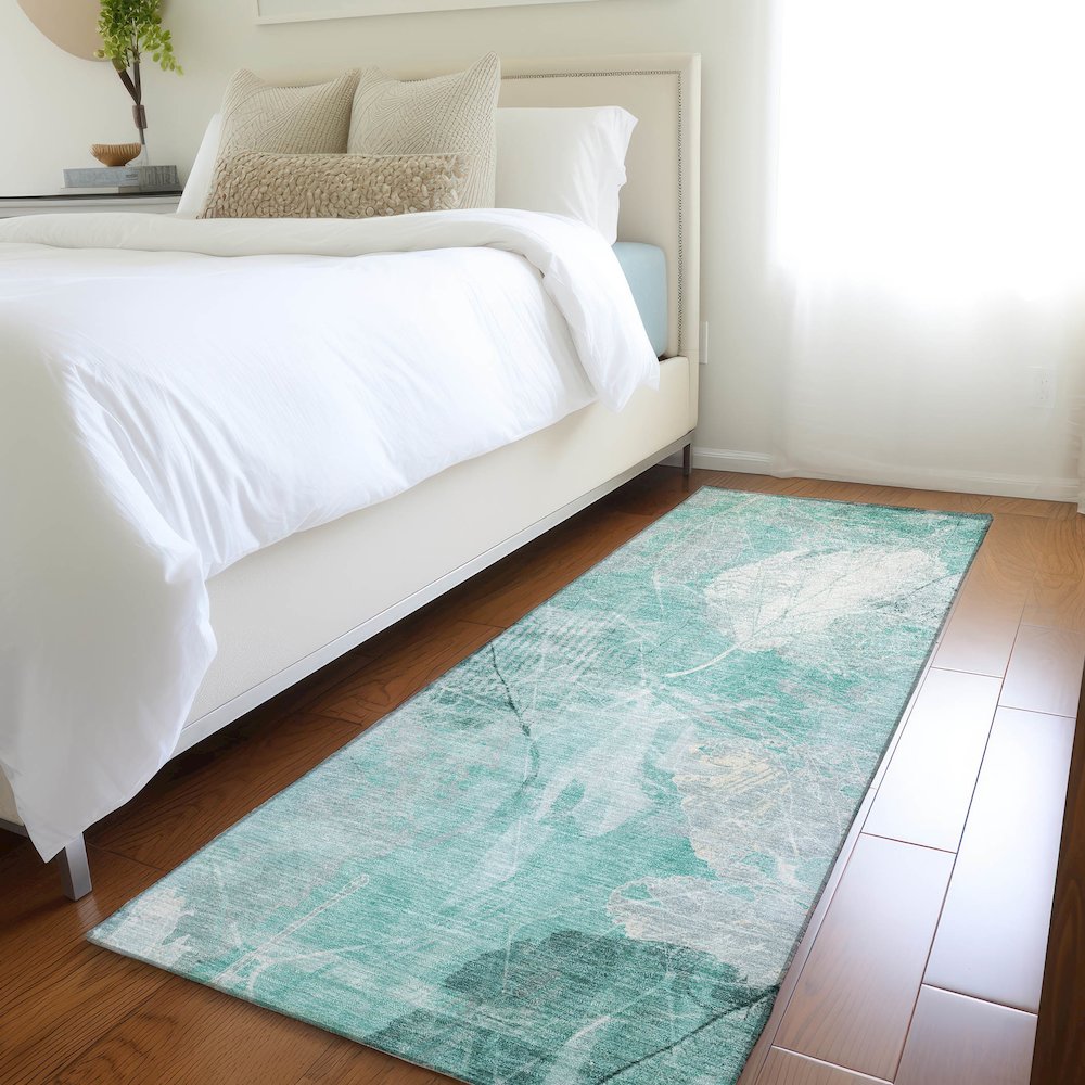 Machine Washable Indoor/Outdoor Chantille Teal 2'3" x 7'6" Runner Rug. Picture 5