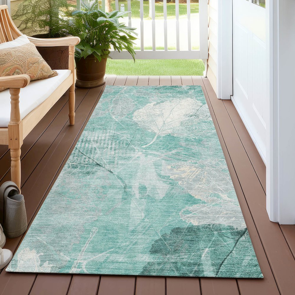 Machine Washable Indoor/Outdoor Chantille Teal 2'3" x 7'6" Runner Rug. Picture 6