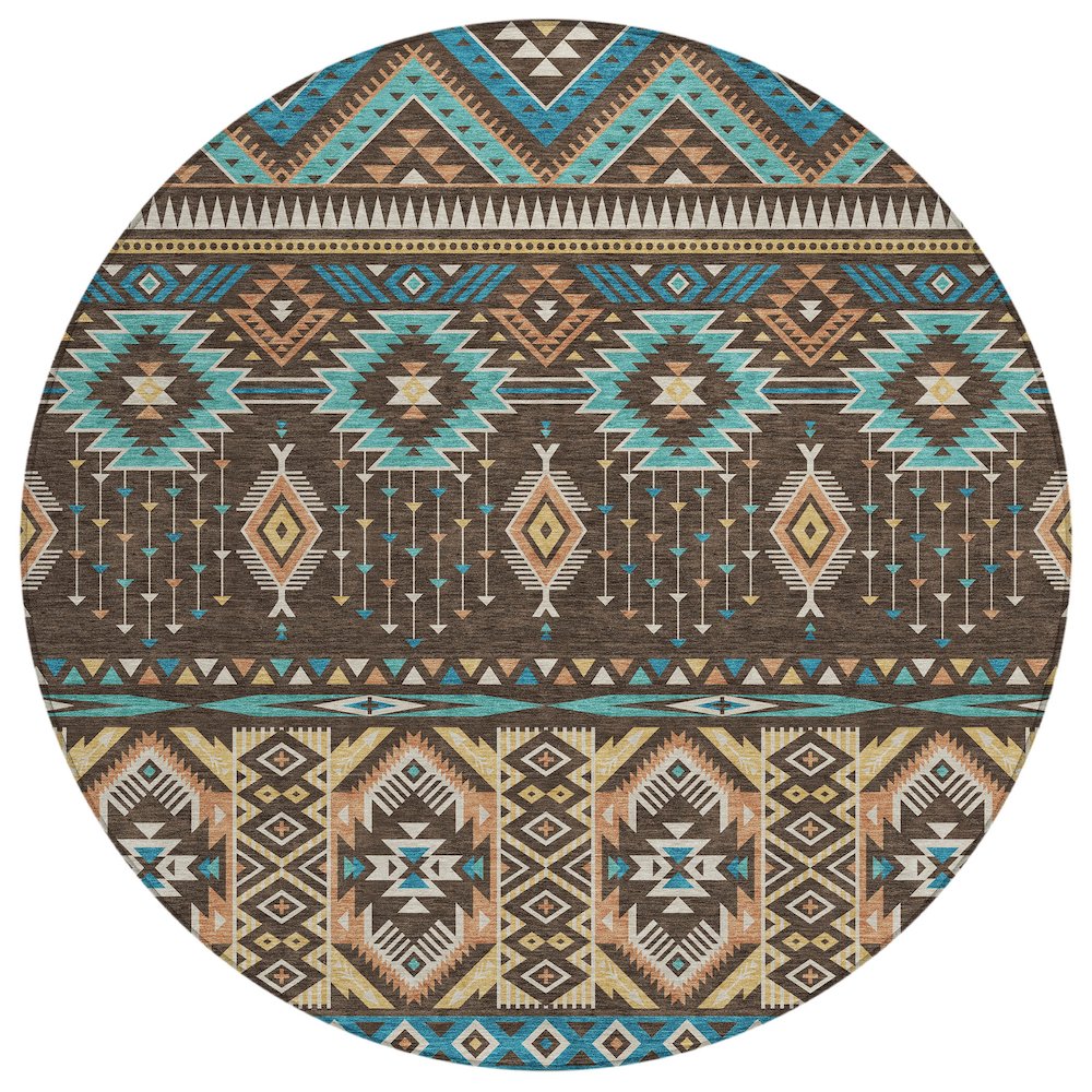 Machine Washable Indoor/Outdoor Chantille Brown 8' x 8' Round Rug. Picture 1