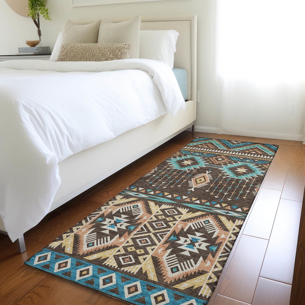 Machine Washable Indoor/Outdoor Chantille Brown 2'3" x 7'6" Runner Rug. Picture 5