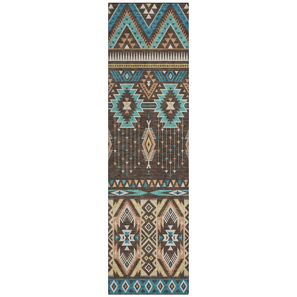 Machine Washable Indoor/Outdoor Chantille Brown 2'3" x 7'6" Runner Rug. Picture 1