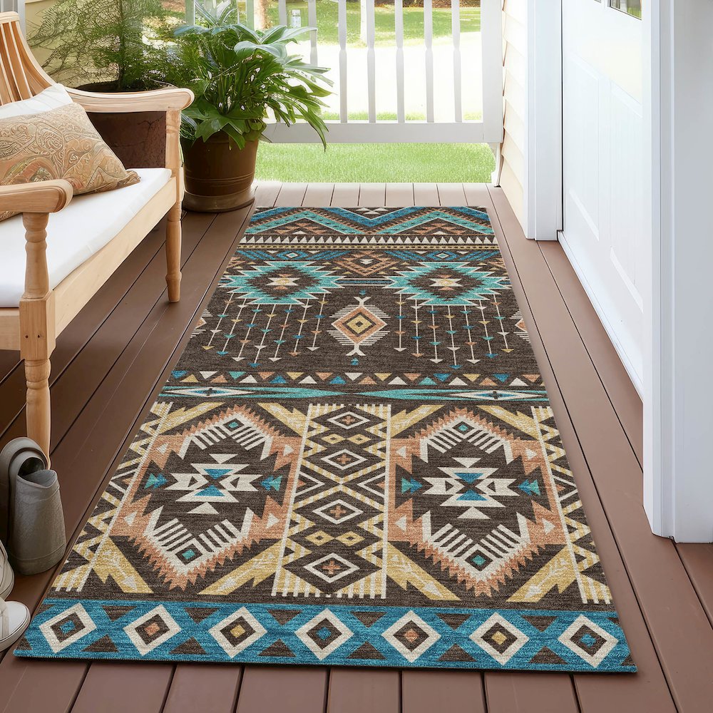 Machine Washable Indoor/Outdoor Chantille Brown 2'3" x 7'6" Runner Rug. Picture 6