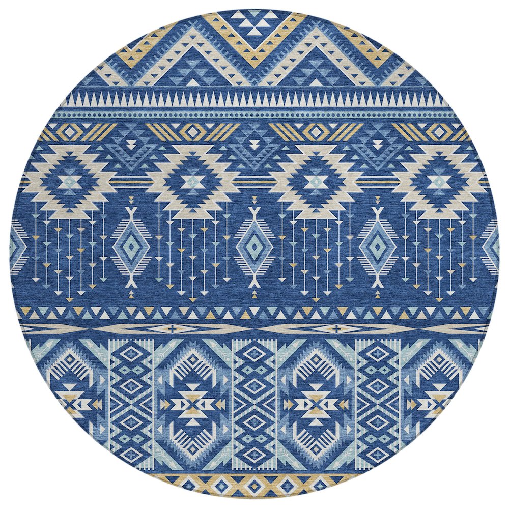 Machine Washable Indoor/Outdoor Chantille Navy 8' x 8' Round Rug. Picture 1