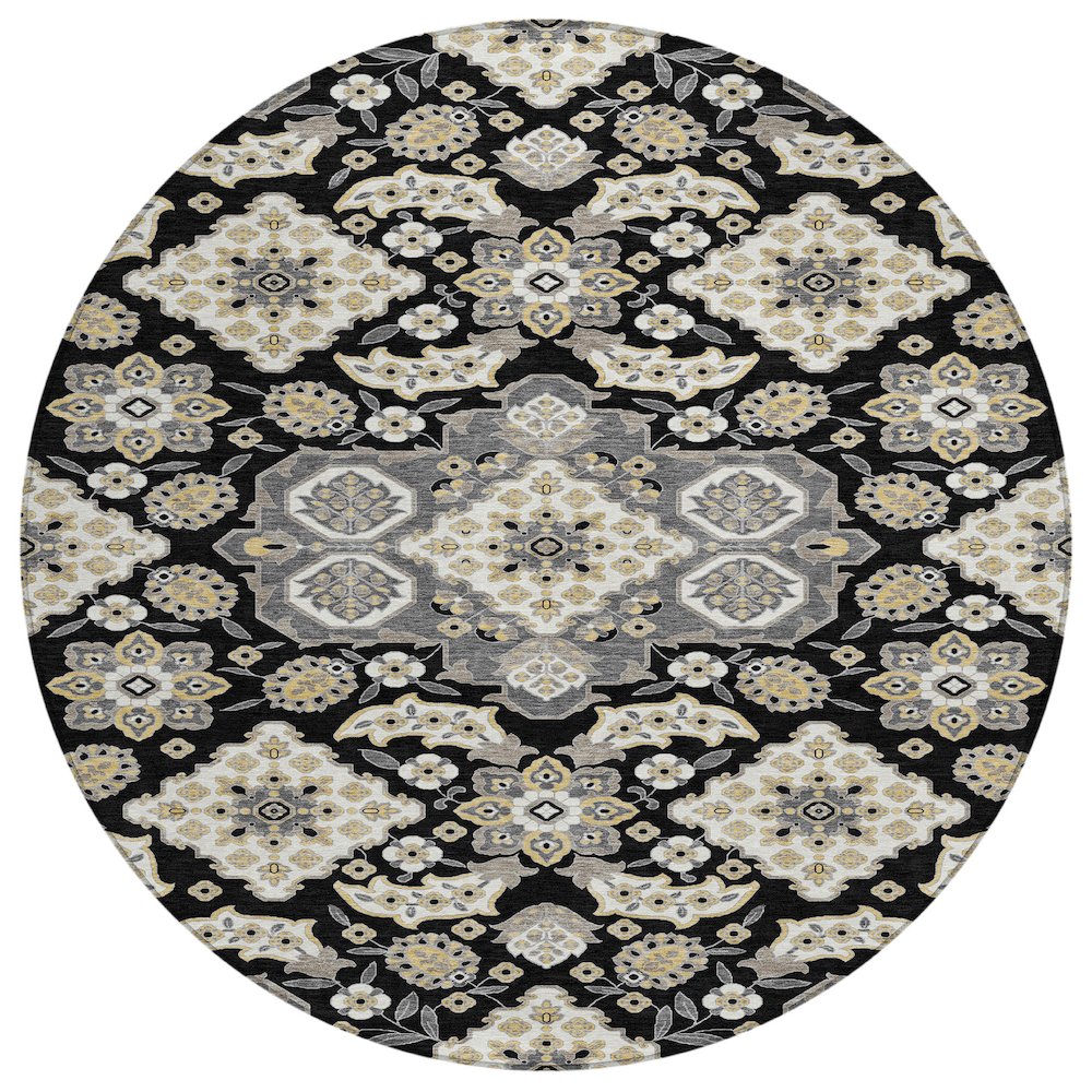 Machine Washable Indoor/Outdoor Chantille Black 8' x 8' Round Rug. Picture 1