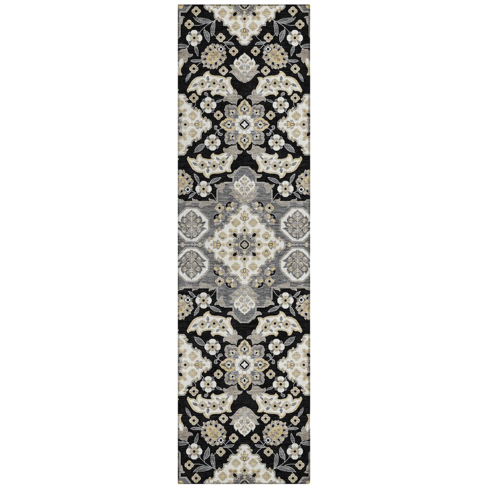 Machine Washable Indoor/Outdoor Chantille Black 2'3" x 7'6" Runner Rug. Picture 1