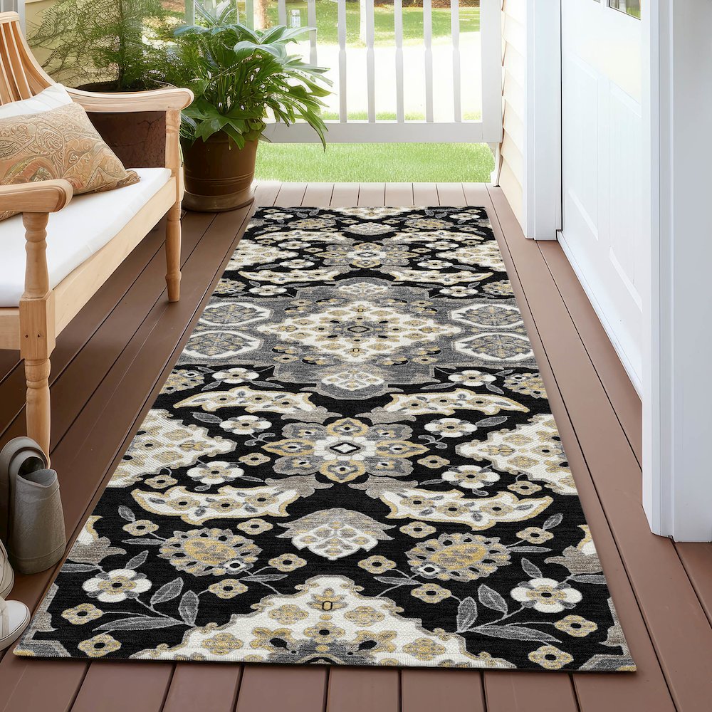 Machine Washable Indoor/Outdoor Chantille Black 2'3" x 7'6" Runner Rug. Picture 6