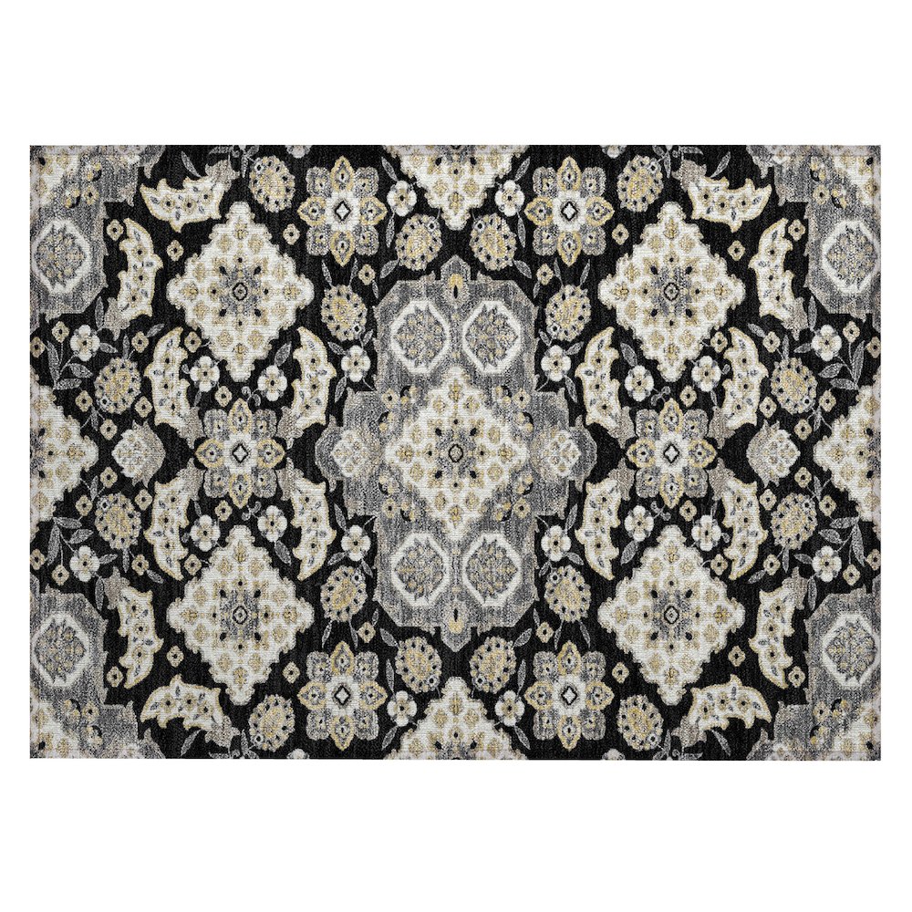 Machine Washable Indoor/Outdoor Chantille Black 1'8" x 2'6" Rug. Picture 1