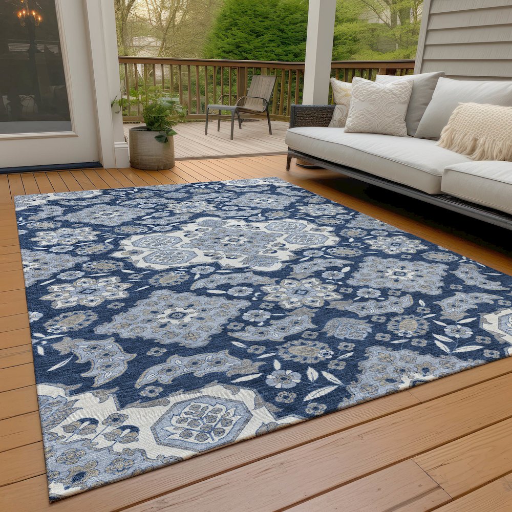 Machine Washable Indoor/Outdoor Chantille Blue 2'6" x 3'10" Rug. Picture 8