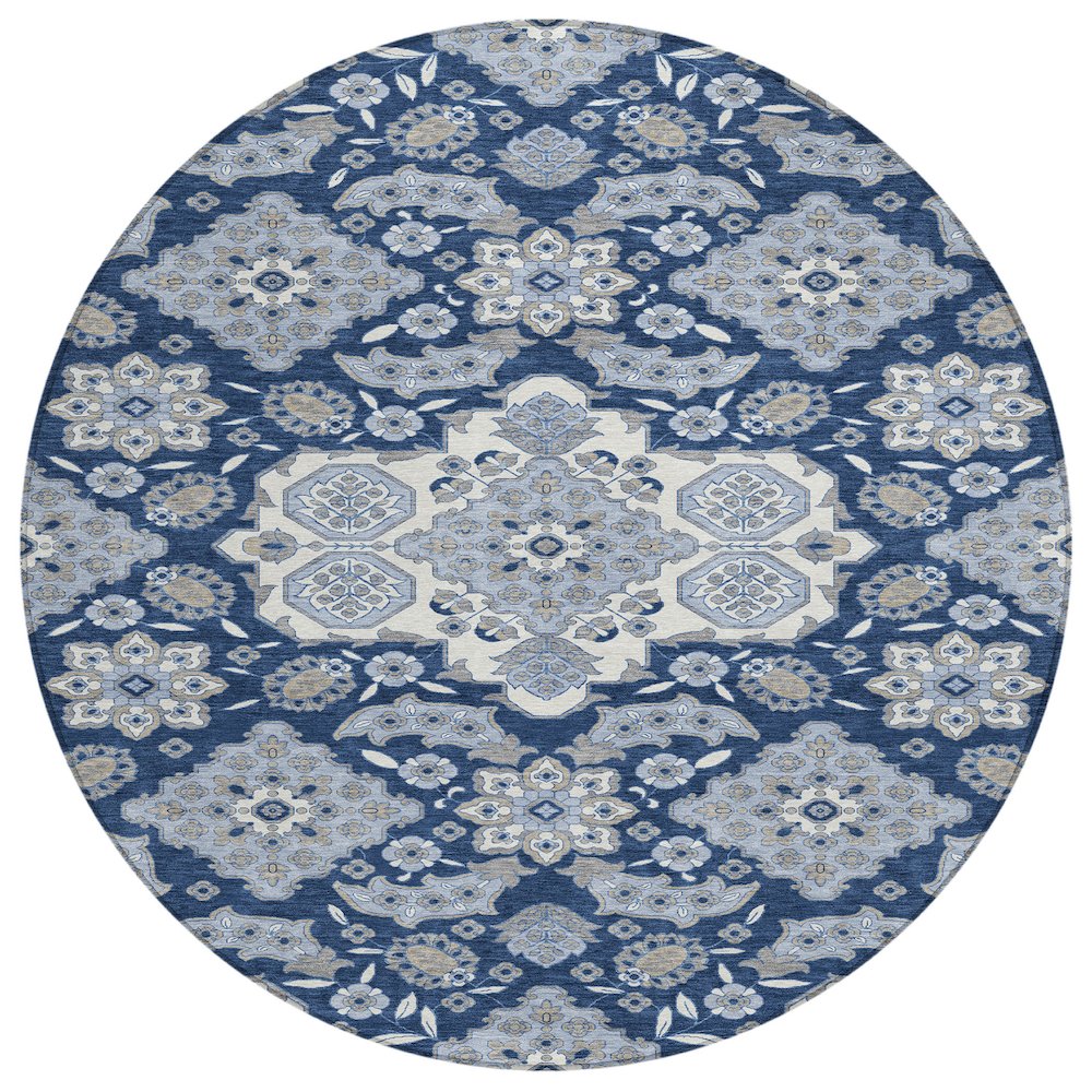 Machine Washable Indoor/Outdoor Chantille Blue 8' x 8' Round Rug. Picture 1