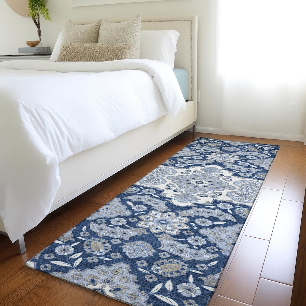 Machine Washable Indoor/Outdoor Chantille Blue 2'3" x 7'6" Runner Rug. Picture 5